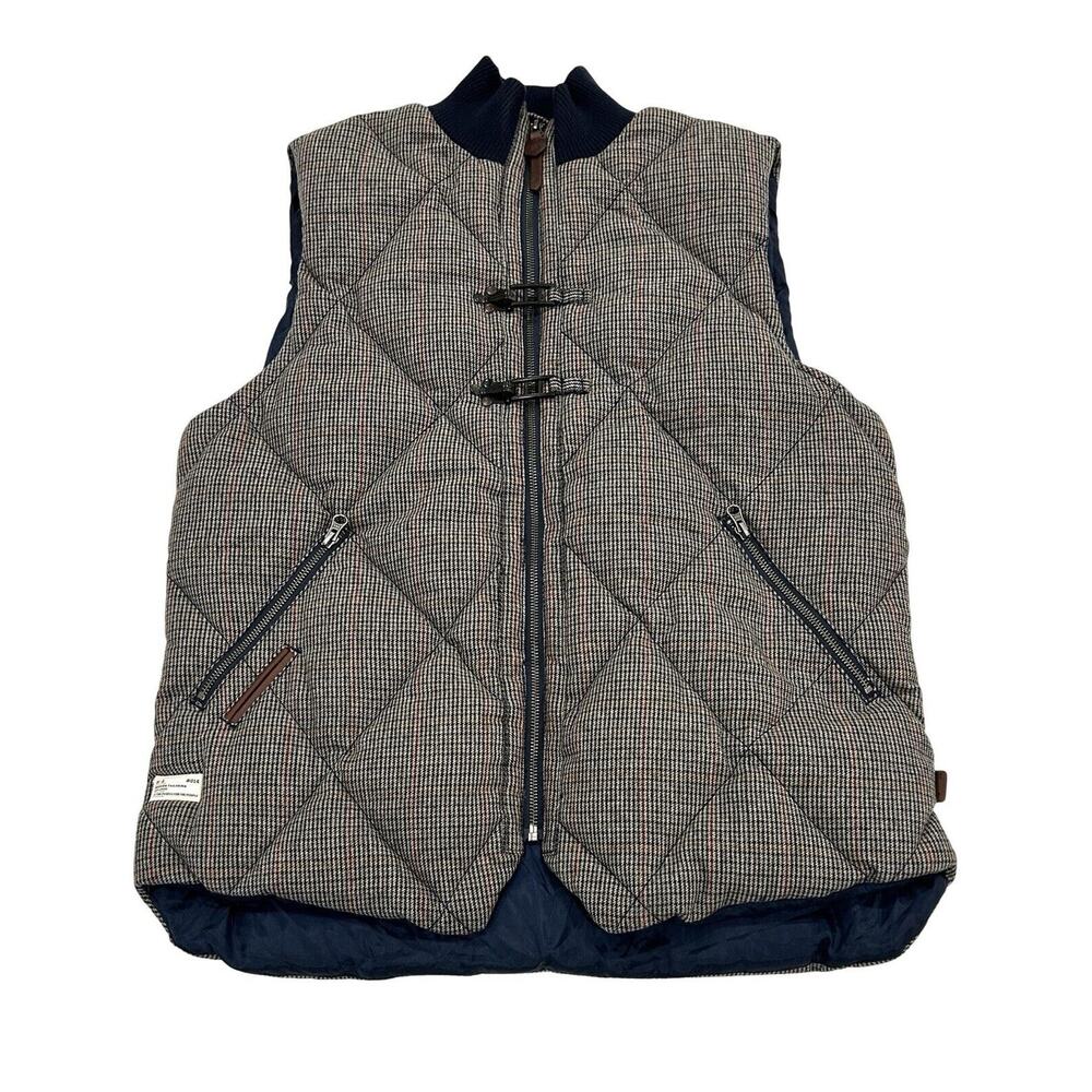 Marshall Artist Puffer Vest Mens Size L Brown Houndstooth Wool Tweed Insulated